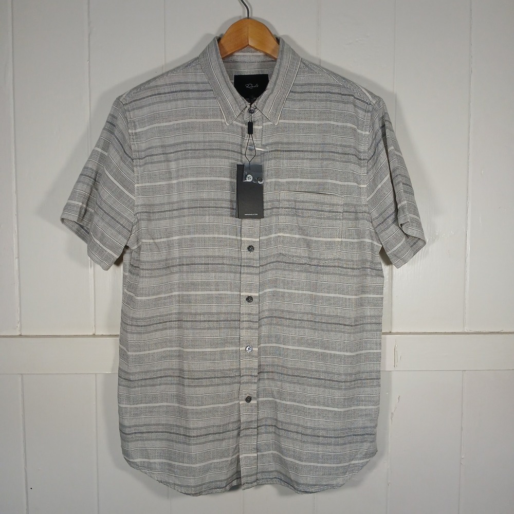NWT Rails Fairfax Shirt Mens M Bone Grey Striped Short Sleeve Cotton RM-128-919A